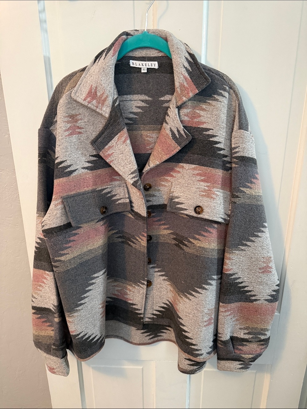 Blakeley Women's Gray Aztec Utility Jacket with Pink Accents